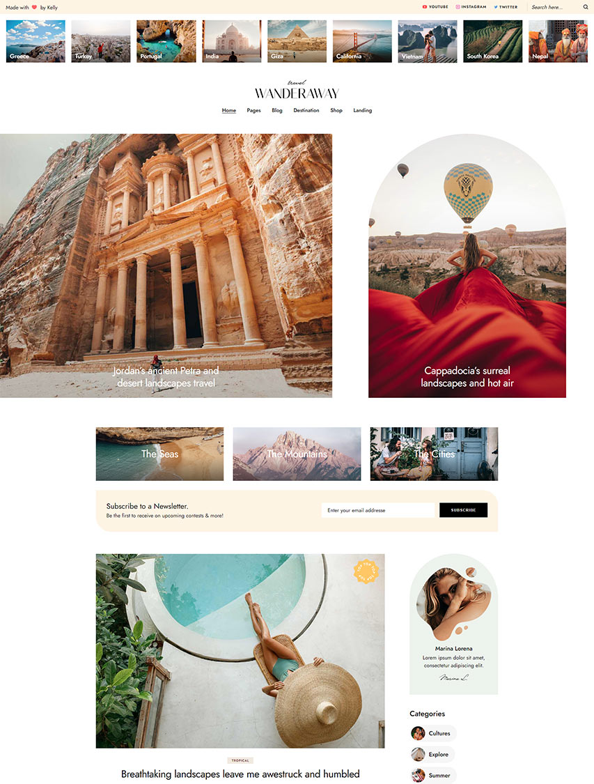 WanderAway - Travel Blog WordPress Theme