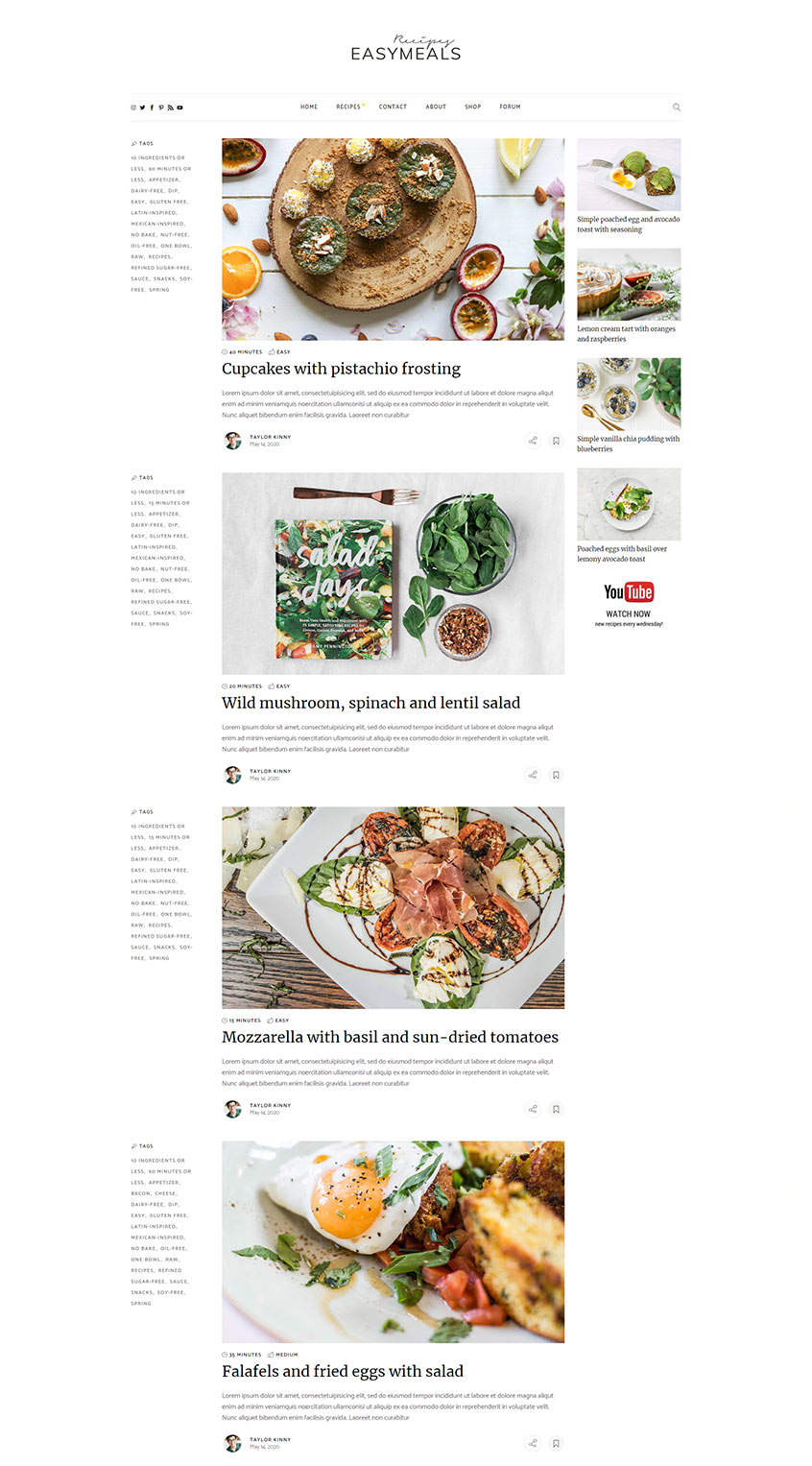 EasyMeals - Food Blog WordPress Theme